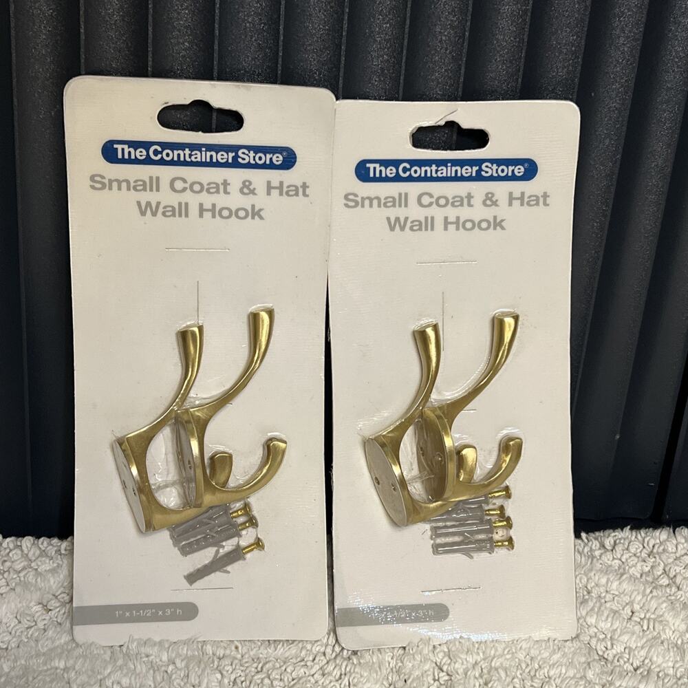 The Container Store 3” Small Coat & Hat Wall Hook Satin Gold 100% Brass Set of 4